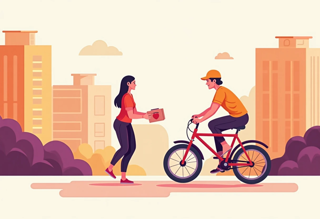 Repartidor en bicicleta en una ciudad